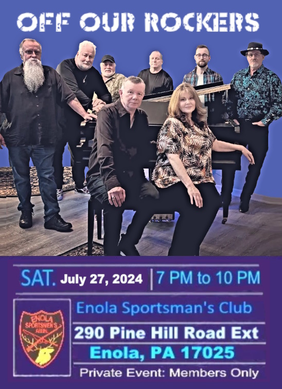 Off Our Rockers Concert Poster
Sat July 27 2024, 7pm to 10pm
Enola Sportsmen's Club